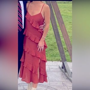 MINKPINK rust orange dress with ruffle detail